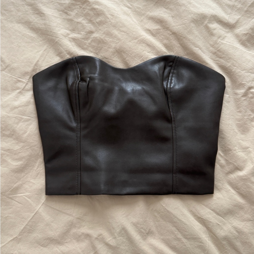 Aritzia Ten by Babaton Brown Vegan Leather Bustier Top